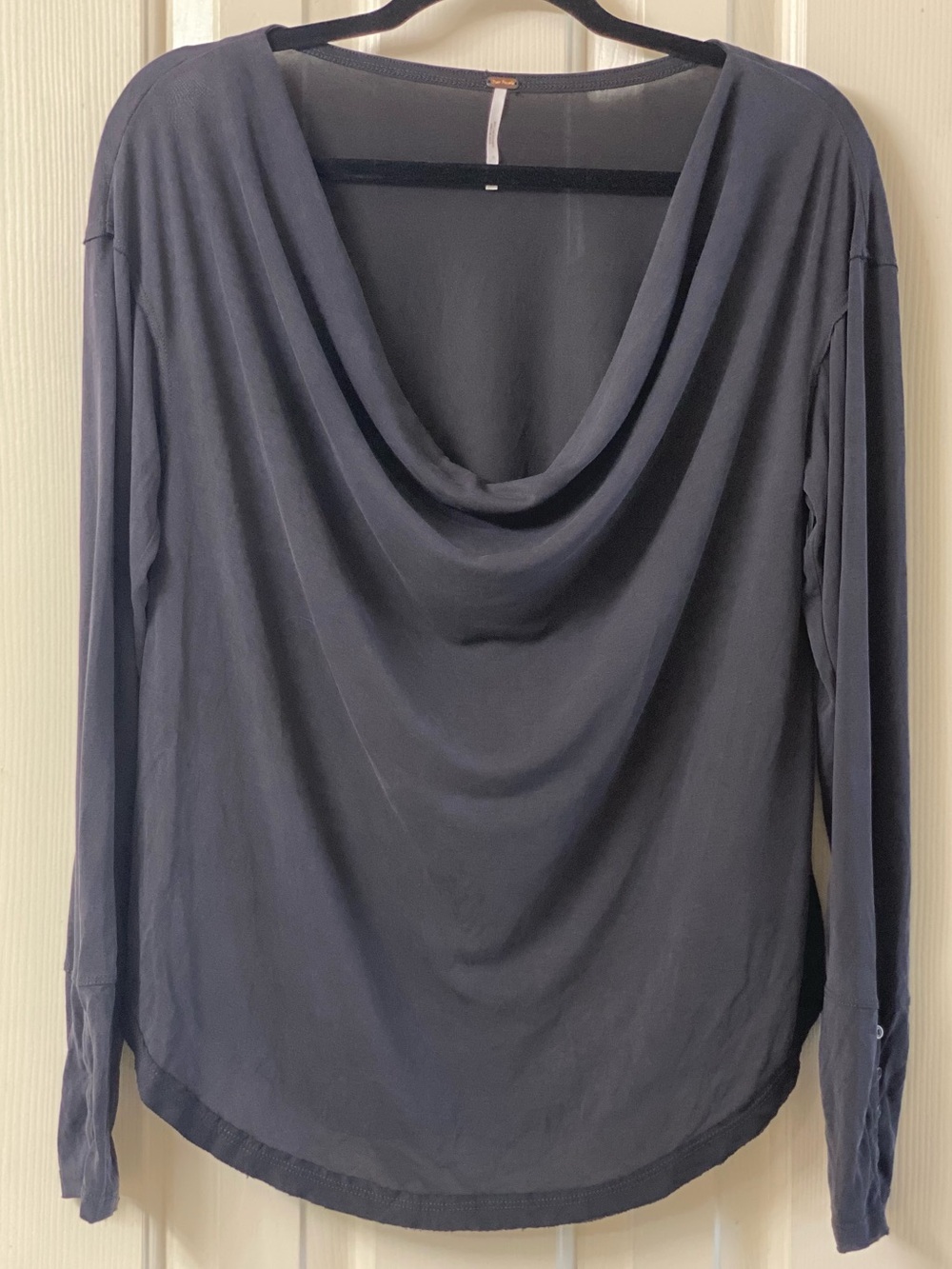 Free People Draped Cowl-Neck Long Sleeve With Button Details Top - Size Medium
